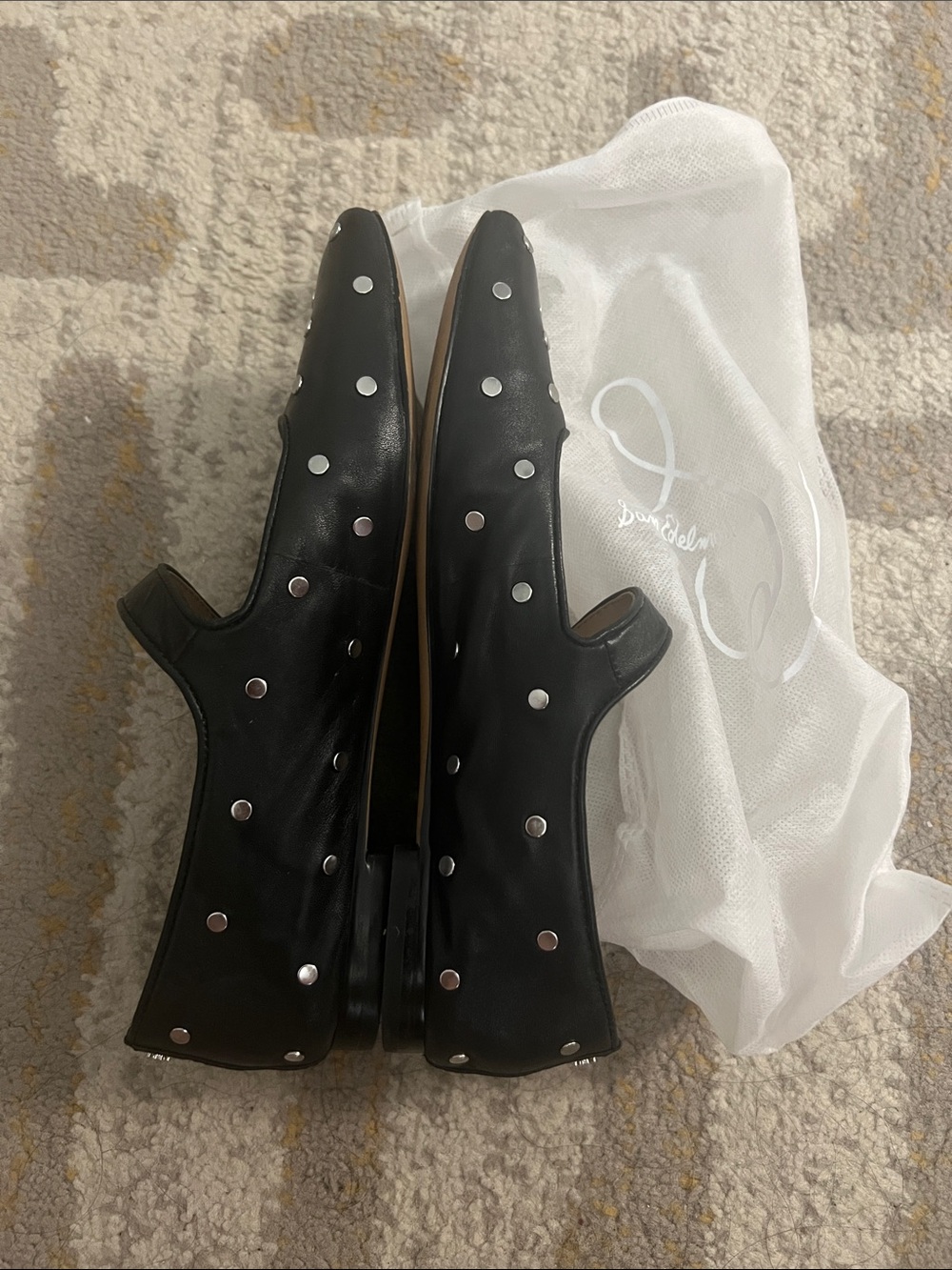 Sam Edelman Black Mary Jane Flats with Silver Studs and Gold Buckle - Picture 2 of 6